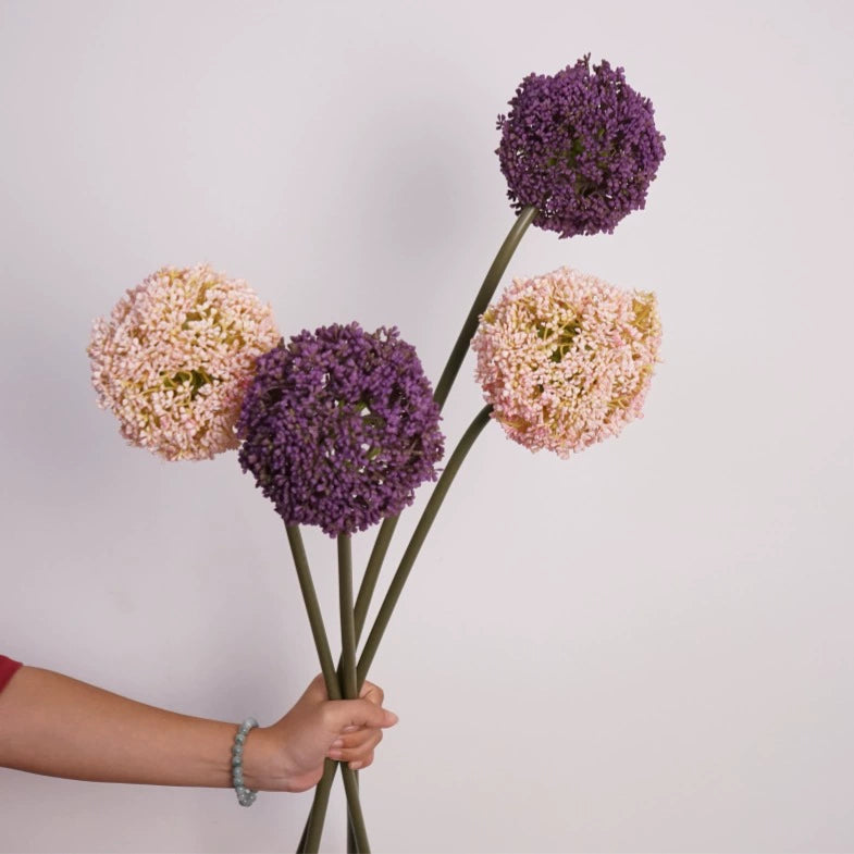 Large Faux Allium Flower Stem, 30" Tall Lifelike Allium Ball Spray, Realistic Artificial Floral for Vase, Modern Home Decor, Wedding & DIY Arrangements