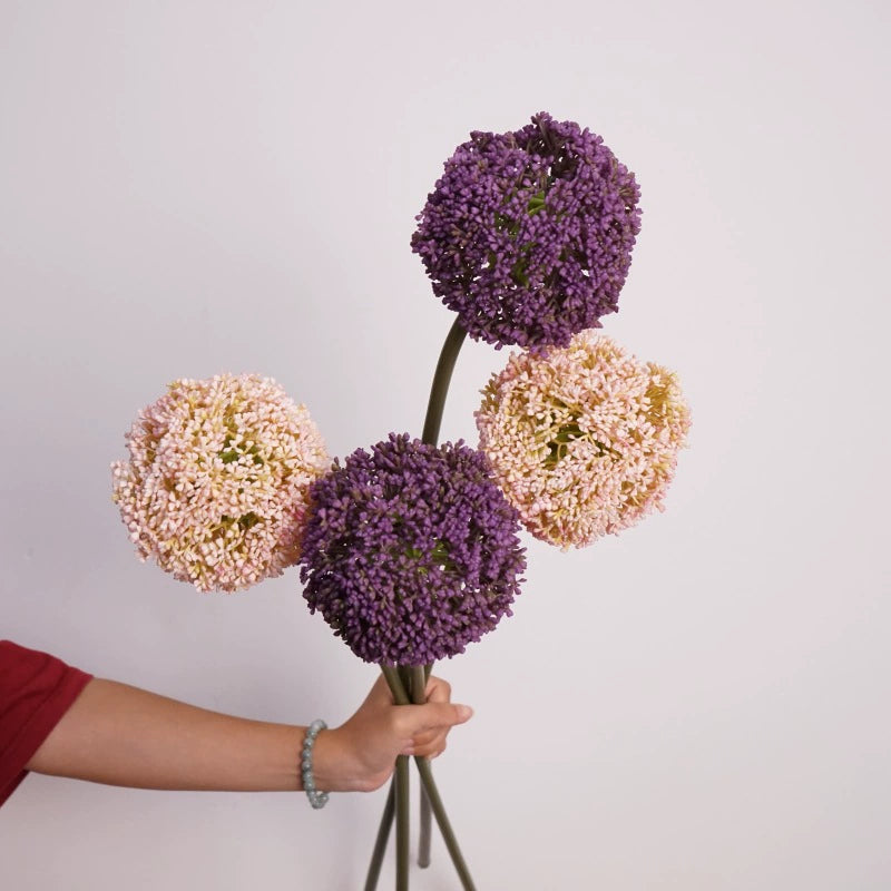 Large Faux Allium Flower Stem, 30" Tall Lifelike Allium Ball Spray, Realistic Artificial Floral for Vase, Modern Home Decor, Wedding & DIY Arrangements