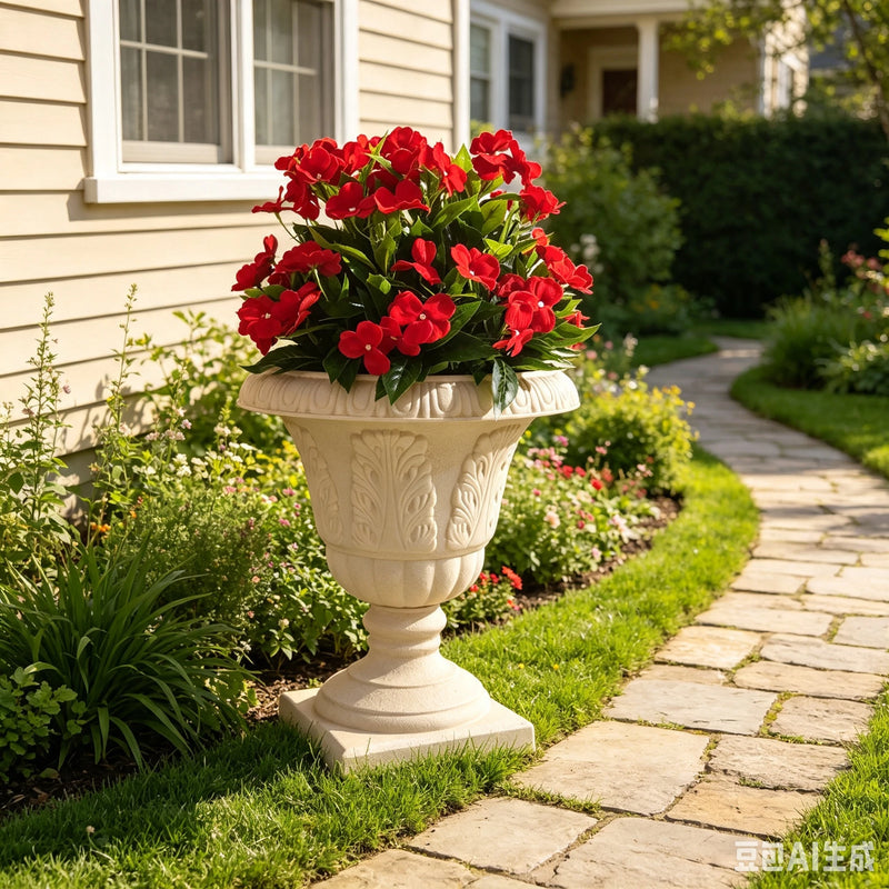 Bulk 2pcs 17" Artificial Red Impatiens Silk Flowers in Pots, UV Resistant Faux Plants for Porch, Home Decor, Wedding, and Farmhouse Outdoor Decoration