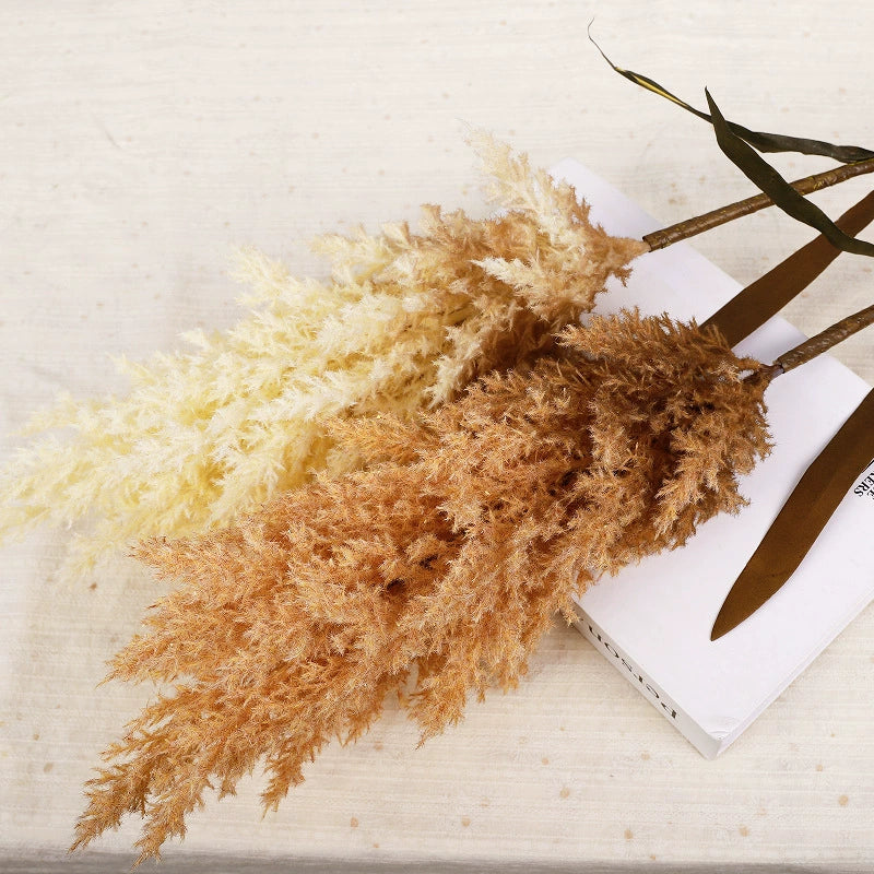 39" Tall Faux Pampas Grass Stems, Large Fluffy Artificial Reeds for Vase, Boho Home Decor & Wedding Arrangements, Neutral Farmhouse Accent (Warm Taupe, Light Beige, or White)