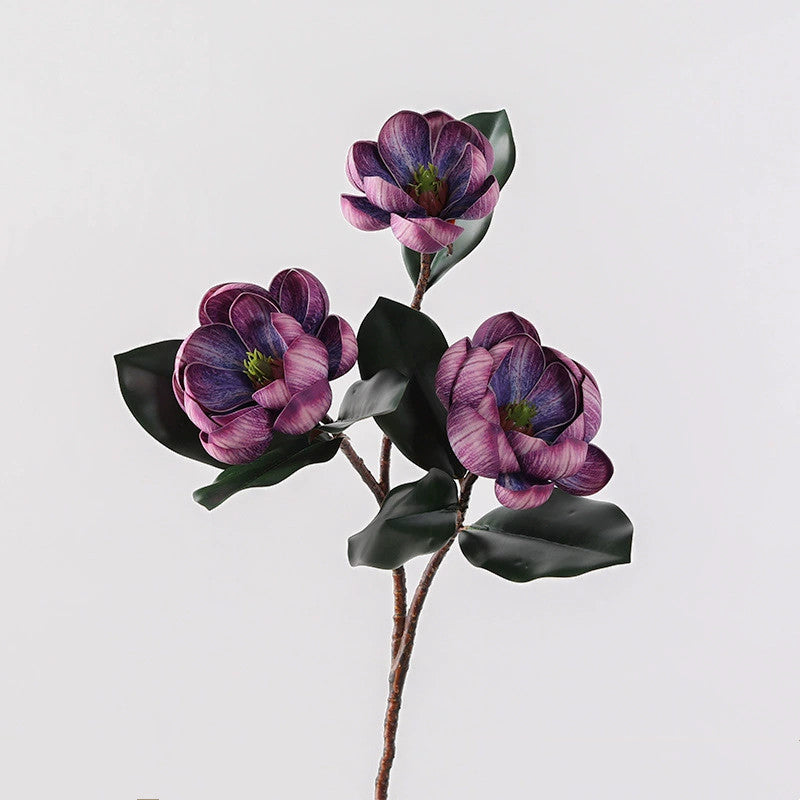 28" Large Artificial Magnolia Stem (3 Blooms), Real Touch Faux Flowers for Tall Vase, Elegant Home Decor, DIY Wedding Bouquets & Centerpieces