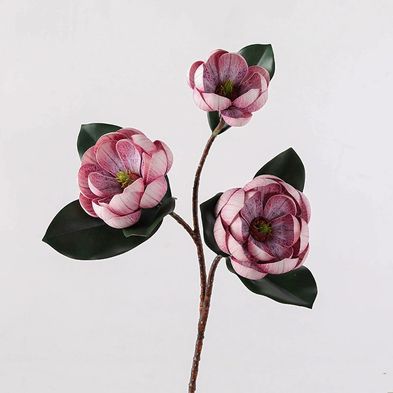 28" Large Artificial Magnolia Stem (3 Blooms), Real Touch Faux Flowers for Tall Vase, Elegant Home Decor, DIY Wedding Bouquets & Centerpieces