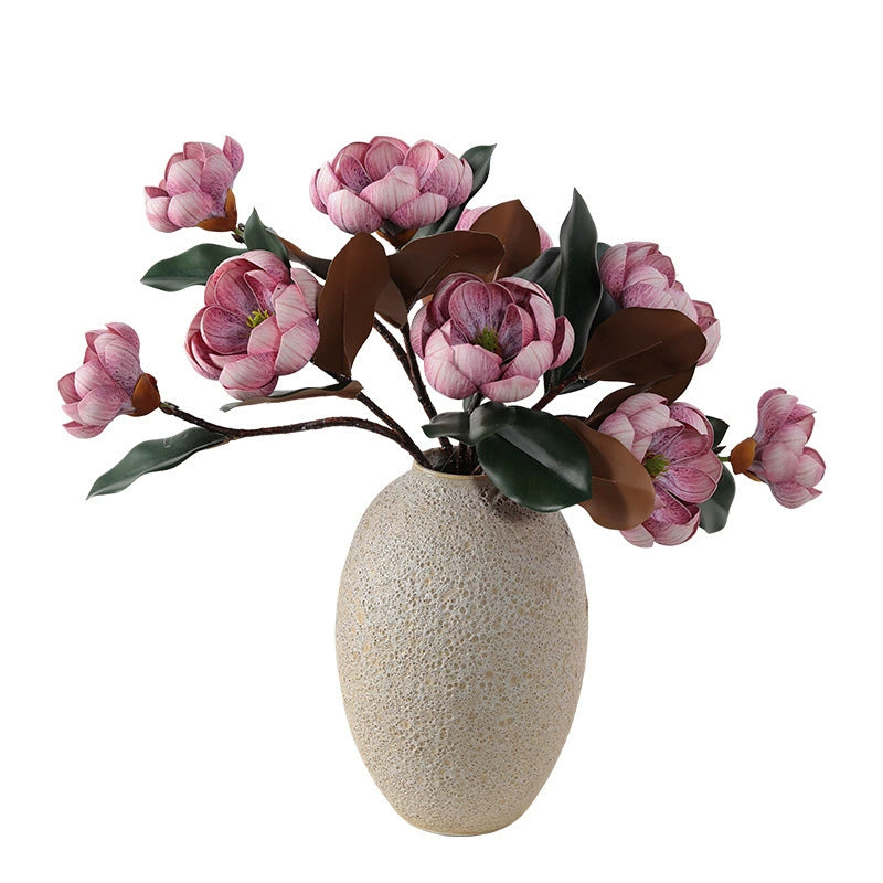 28" Large Artificial Magnolia Stem (3 Blooms), Real Touch Faux Flowers for Tall Vase, Elegant Home Decor, DIY Wedding Bouquets & Centerpieces