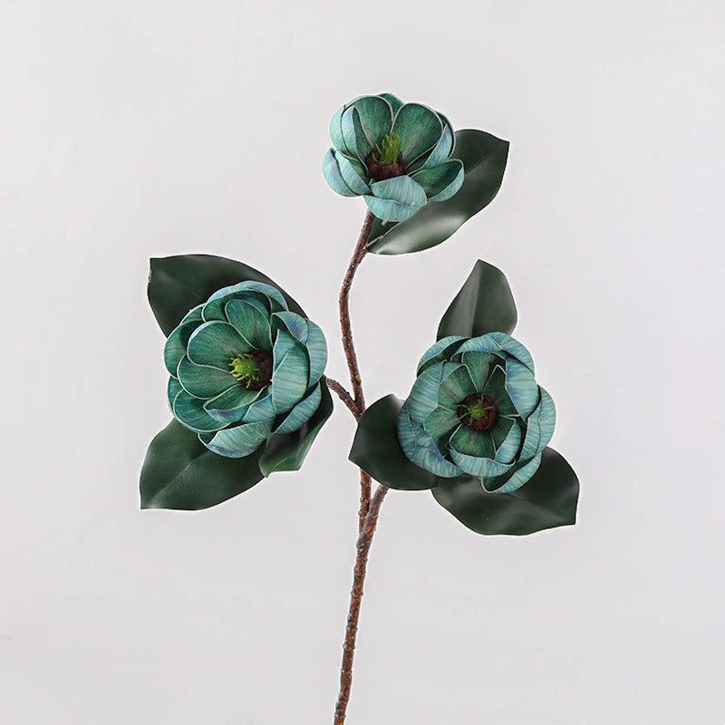 28" Large Artificial Magnolia Stem (3 Blooms), Real Touch Faux Flowers for Tall Vase, Elegant Home Decor, DIY Wedding Bouquets & Centerpieces