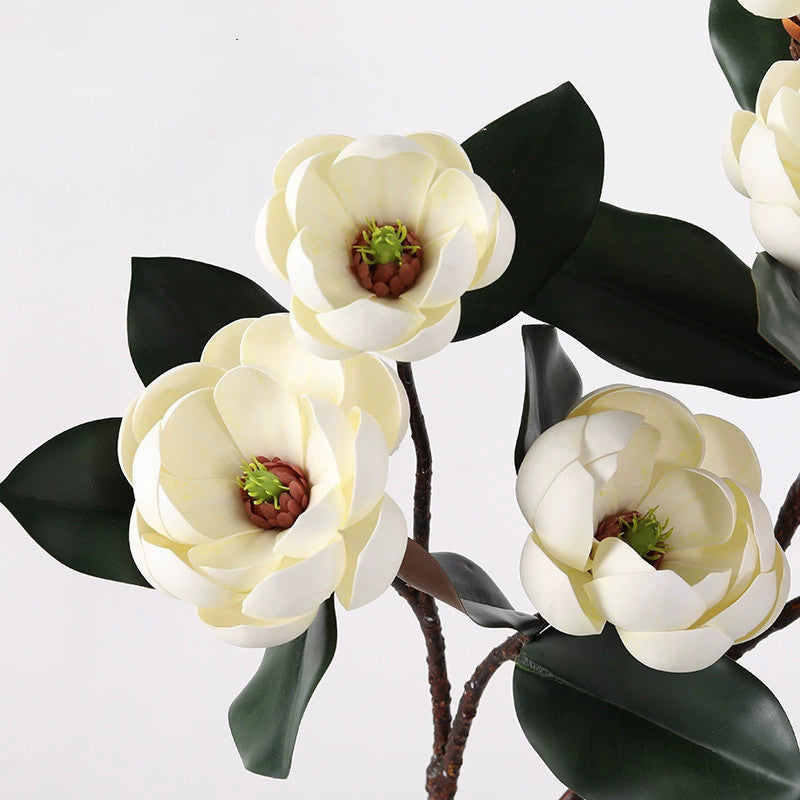 28" Large Artificial Magnolia Stem (3 Blooms), Real Touch Faux Flowers for Tall Vase, Elegant Home Decor, DIY Wedding Bouquets & Centerpieces