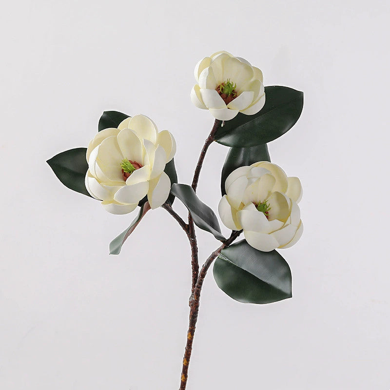 28" Large Artificial Magnolia Stem (3 Blooms), Real Touch Faux Flowers for Tall Vase, Elegant Home Decor, DIY Wedding Bouquets & Centerpieces