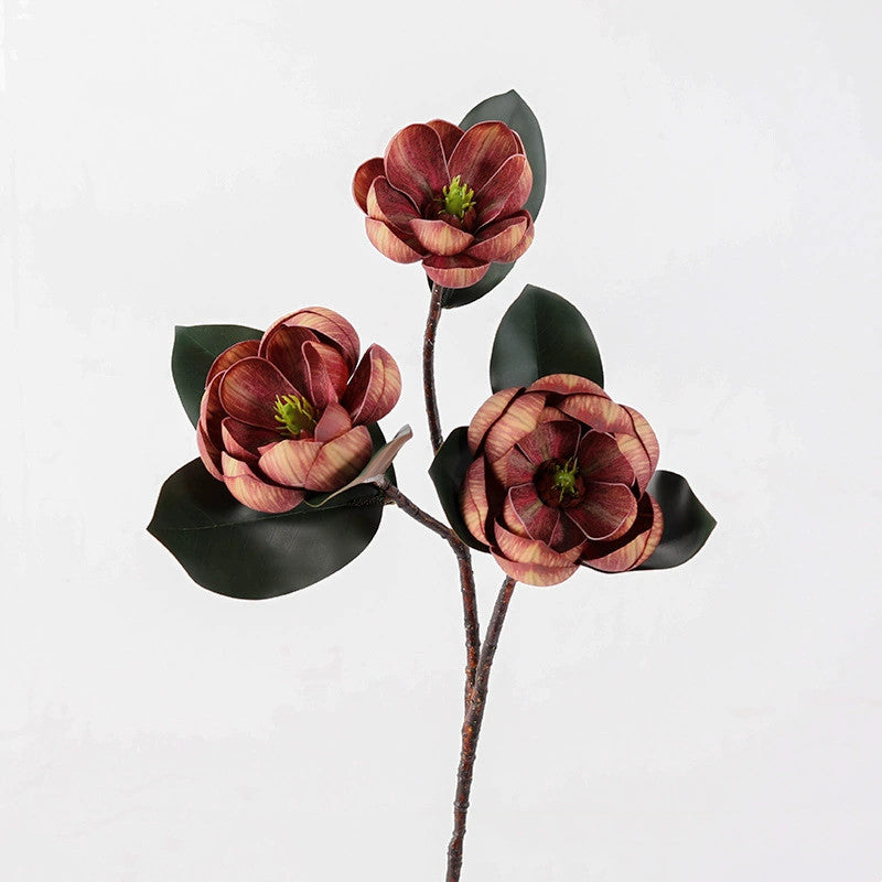 28" Large Artificial Magnolia Stem (3 Blooms), Real Touch Faux Flowers for Tall Vase, Elegant Home Decor, DIY Wedding Bouquets & Centerpieces