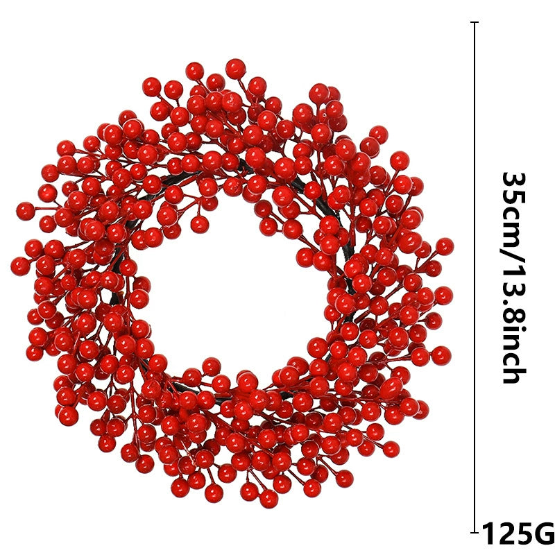 Red Berry Christmas Wreath, Lifelike Holiday Wreath for Front Door, Realistic Winter Greenery for Farmhouse Wall Decor, Mantle & DIY Events