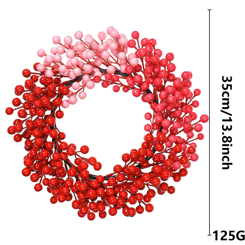 Red Berry Christmas Wreath, Lifelike Holiday Wreath for Front Door, Realistic Winter Greenery for Farmhouse Wall Decor, Mantle & DIY Events