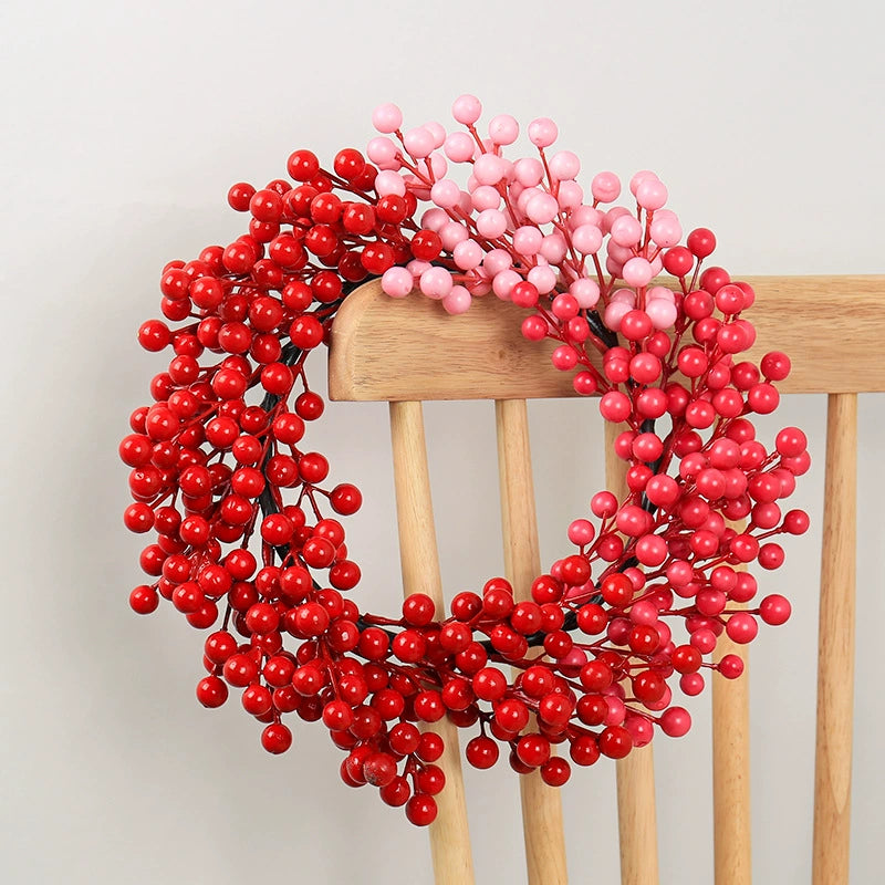 Red Berry Christmas Wreath, Lifelike Holiday Wreath for Front Door, Realistic Winter Greenery for Farmhouse Wall Decor, Mantle & DIY Events