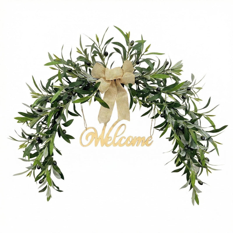 31" Artificial Olive Wreath, Realistic Mediterranean Greenery Garland for Front Door & Mantel, Year-Round Farmhouse Wall Decor for Home, Weddings & Events