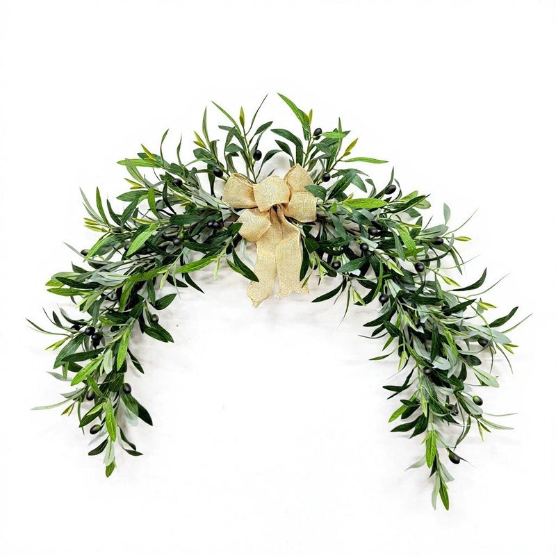 31" Artificial Olive Wreath, Realistic Mediterranean Greenery Garland for Front Door & Mantel, Year-Round Farmhouse Wall Decor for Home, Weddings & Events