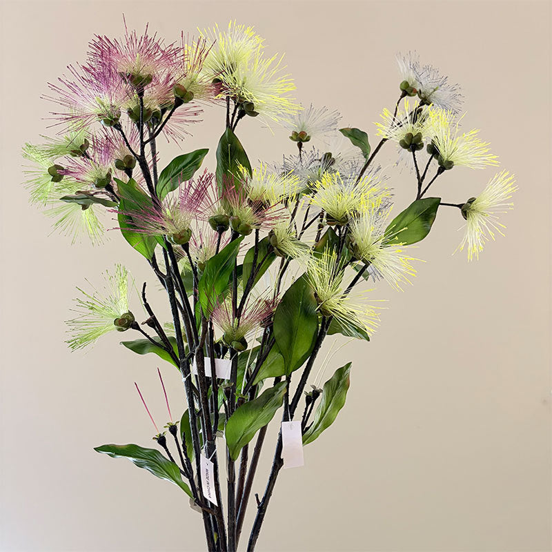 Faux Albizia Mimosa Spray, 38-Inch Tall Realistic Silk Tree Stem, Ethereal Puff Flower for Vase Arrangements, Wedding Centerpieces, Home Decor