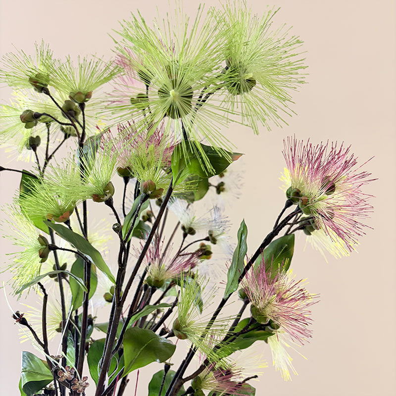 Faux Albizia Mimosa Spray, 38-Inch Tall Realistic Silk Tree Stem, Ethereal Puff Flower for Vase Arrangements, Wedding Centerpieces, Home Decor
