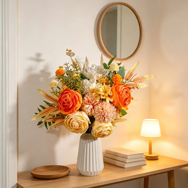 Bulk 16" Artificial Peony & Chrysanthemum Bouquet, Realistic Fall Decor, Perfect for Weddings, Home Styling, or Seasonal Events