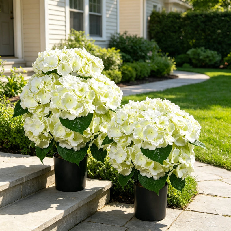 2 Pack Large Artificial Hydrangea Plants, UV Resistant Faux Silk Flowers in Nursery Pots, 22" Tall — Home, Porch & Wedding Decor