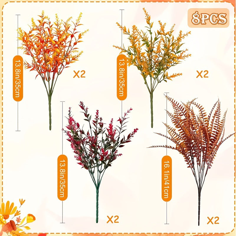 Autumn Eucalyptus Artificial Plants, 8-Count Set, Realistic Faux Greenery for Home Decor, Weddings, Events, and Seasonal Arrangements