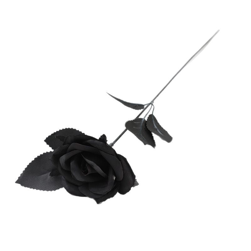 5 Stems Faux Black Roses, 15" Tall Realistic Artificial Flowers for Gothic Home Decor, Halloween Wedding Bouquet, Moody Vase Filler & DIY Projects