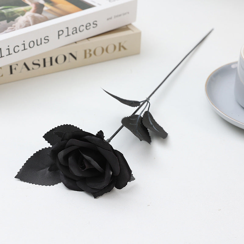 5 Stems Faux Black Roses, 15" Tall Realistic Artificial Flowers for Gothic Home Decor, Halloween Wedding Bouquet, Moody Vase Filler & DIY Projects