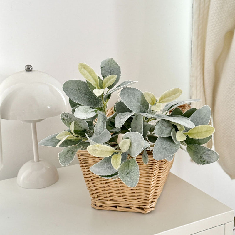 15" Faux Lamb's Ear Stems, Realistic Flocked Greenery, Soft Velvet Bunny Ear Leaves for Vase, Wedding Bouquet, DIY Wreath, Farmhouse Home Decor