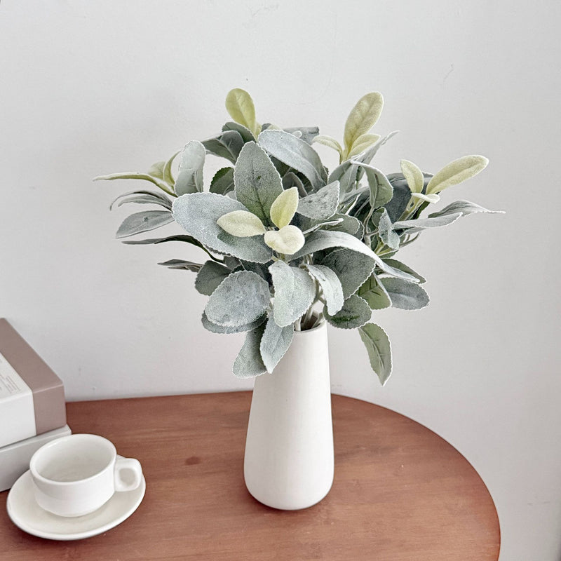 15" Faux Lamb's Ear Stems, Realistic Flocked Greenery, Soft Velvet Bunny Ear Leaves for Vase, Wedding Bouquet, DIY Wreath, Farmhouse Home Decor