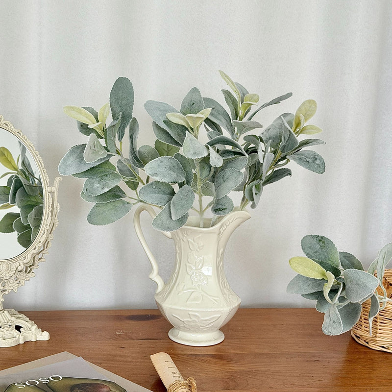 15" Faux Lamb's Ear Stems, Realistic Flocked Greenery, Soft Velvet Bunny Ear Leaves for Vase, Wedding Bouquet, DIY Wreath, Farmhouse Home Decor