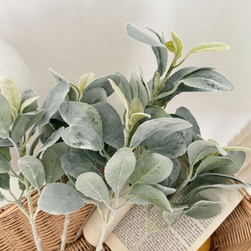 15" Faux Lamb's Ear Stems, Realistic Flocked Greenery, Soft Velvet Bunny Ear Leaves for Vase, Wedding Bouquet, DIY Wreath, Farmhouse Home Decor