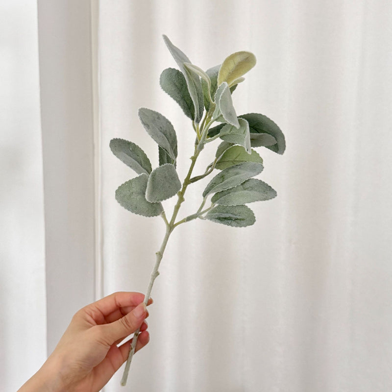 15" Faux Lamb's Ear Stems, Realistic Flocked Greenery, Soft Velvet Bunny Ear Leaves for Vase, Wedding Bouquet, DIY Wreath, Farmhouse Home Decor