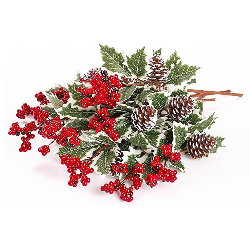 2 Pack Frosted Red Berry & Pinecone Stems, 16 Inch Artificial Winter Greenery Picks for Christmas Vase Filler, Holiday Home Decor, DIY Wreath Crafts
