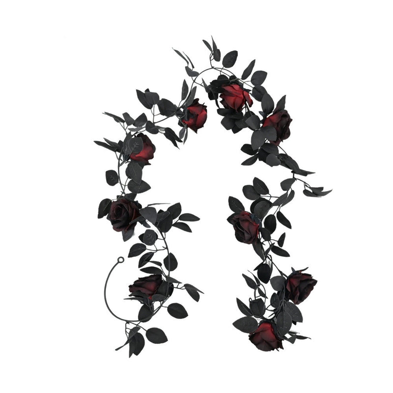 Halloween Decorative Black Vine Wreath with Real-Touch Roses, 79" Length, Perfect for Home Decor, Weddings, and Seasonal Celebrations
