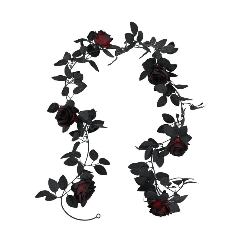 Halloween Decorative Black Vine Wreath with Real-Touch Roses, 79" Length, Perfect for Home Decor, Weddings, and Seasonal Celebrations