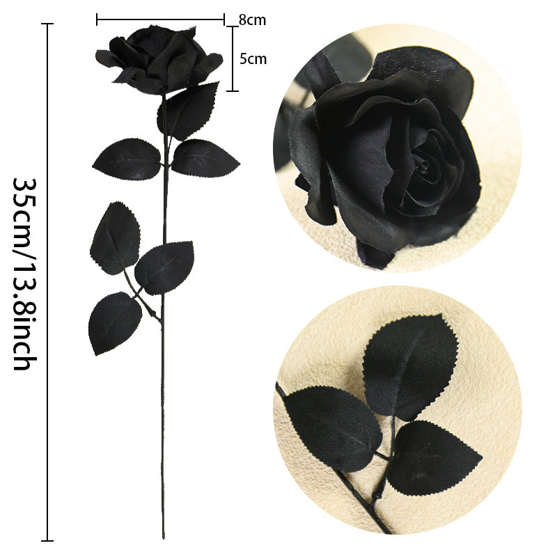 5 Stems Black Artificial Roses, 15" Lifelike Faux Black & White Flowers for Halloween Decor, Gothic Wedding Bouquet, Vase Filler, Home Arrangement