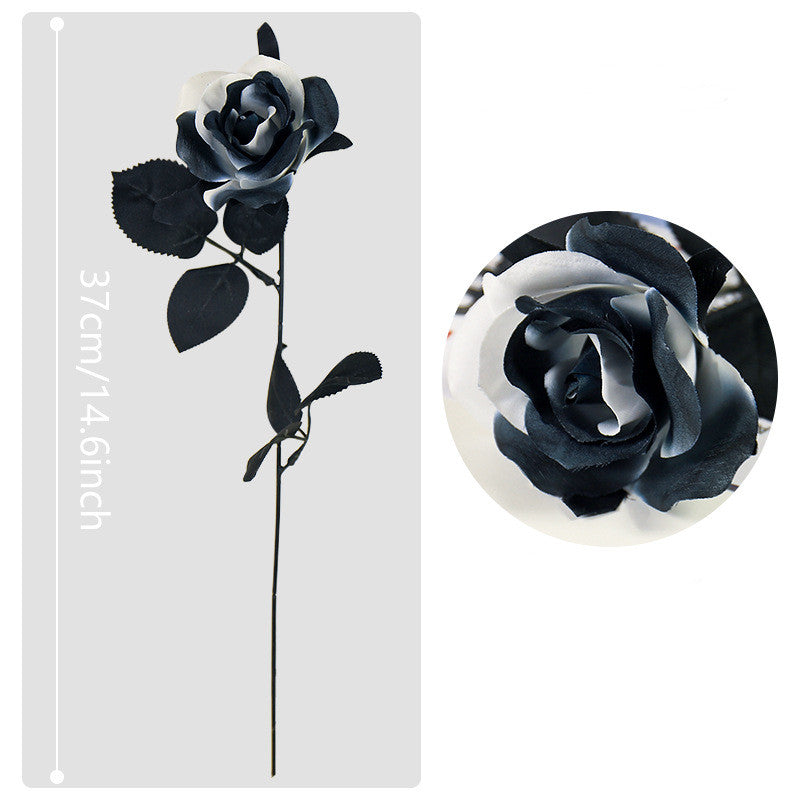 5 Stems Black Artificial Roses, 15" Lifelike Faux Black & White Flowers for Halloween Decor, Gothic Wedding Bouquet, Vase Filler, Home Arrangement