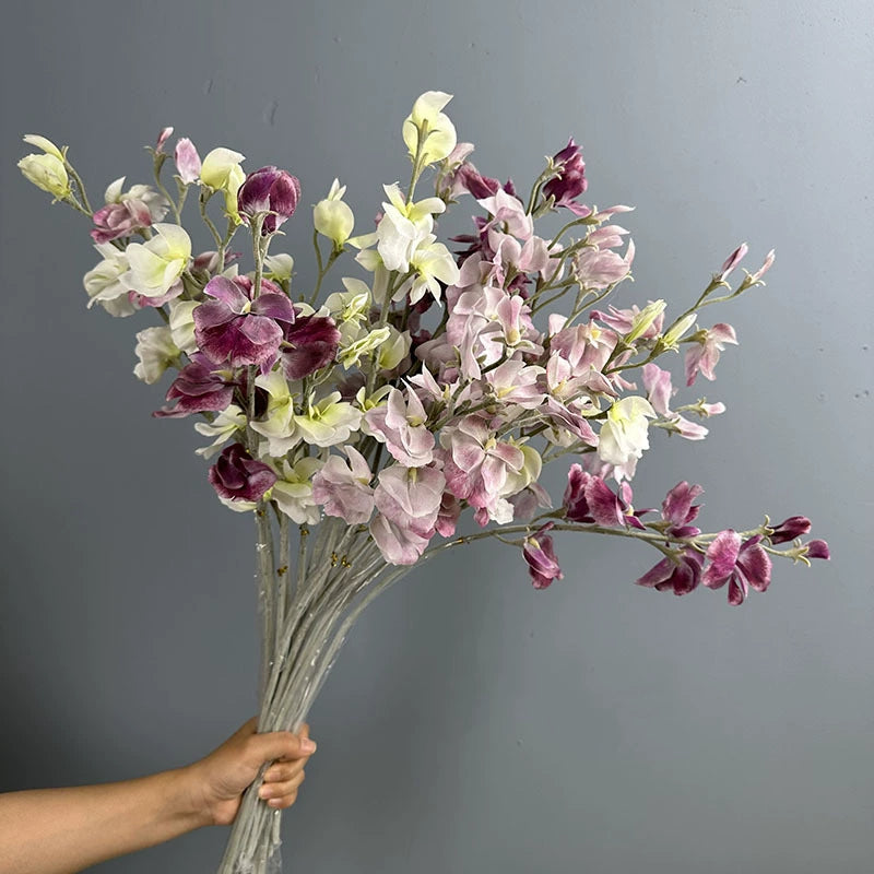 Artificial Sweet Pea Stems 25", Real Touch Faux Flowers for Vase, Long Stem Lifelike Floral for Wedding Bouquets, Spring Home Decor, Bulk