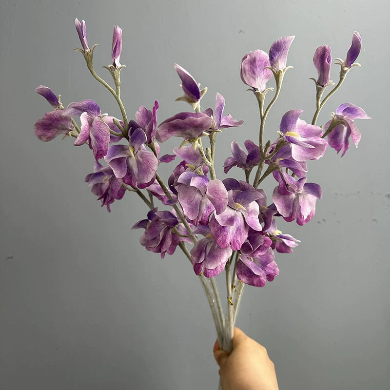 Artificial Sweet Pea Stems 25", Real Touch Faux Flowers for Vase, Long Stem Lifelike Floral for Wedding Bouquets, Spring Home Decor, Bulk