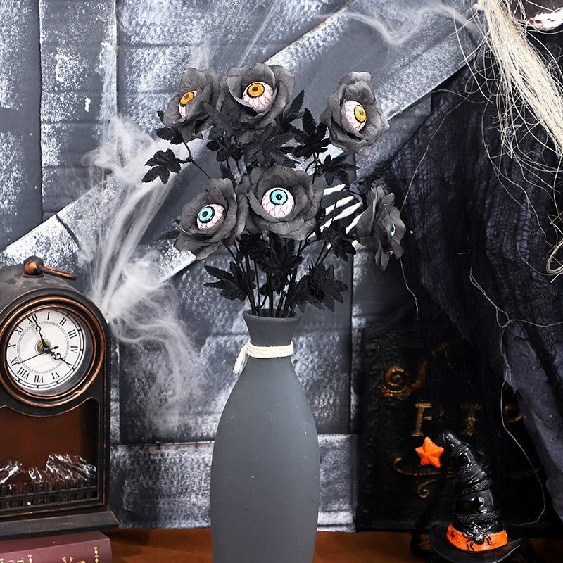 20" Halloween Eyeball Flower Stem, Spooky Black Artificial Floral Pick for Gothic Home Decor, Dark Macabre Arrangements, DIY Wreaths & Party Centerpieces
