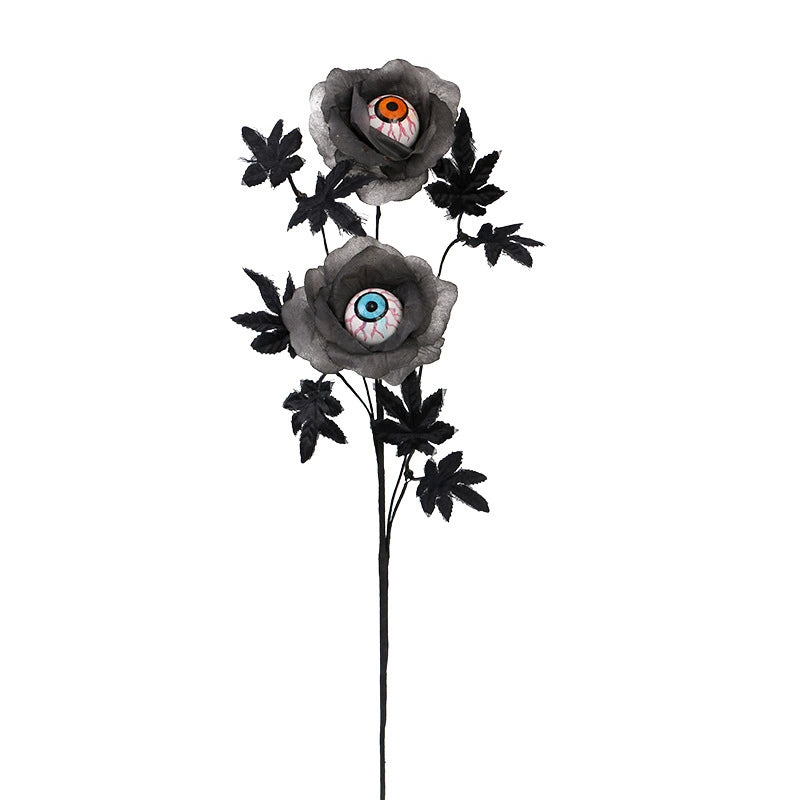 20" Halloween Eyeball Flower Stem, Spooky Black Artificial Floral Pick for Gothic Home Decor, Dark Macabre Arrangements, DIY Wreaths & Party Centerpieces