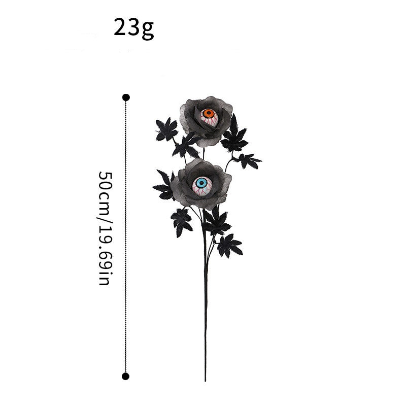 20" Halloween Eyeball Flower Stem, Spooky Black Artificial Floral Pick for Gothic Home Decor, Dark Macabre Arrangements, DIY Wreaths & Party Centerpieces