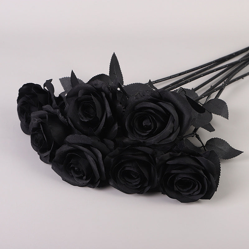 Black Rose Artificial Flower, 20" Long Stem Realistic Silk Rose, Gothic Home Decor, Moody Wedding Bouquet, Halloween Party, DIY Floral