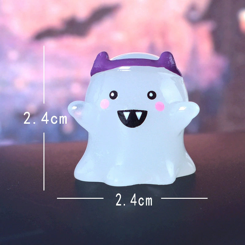 Set of 6 Glow in The Dark Halloween Figurines, Cute Ghost & Pumpkin Miniatures, Resin Ornaments for DIY Terrarium Decor & Spooky Party Favors