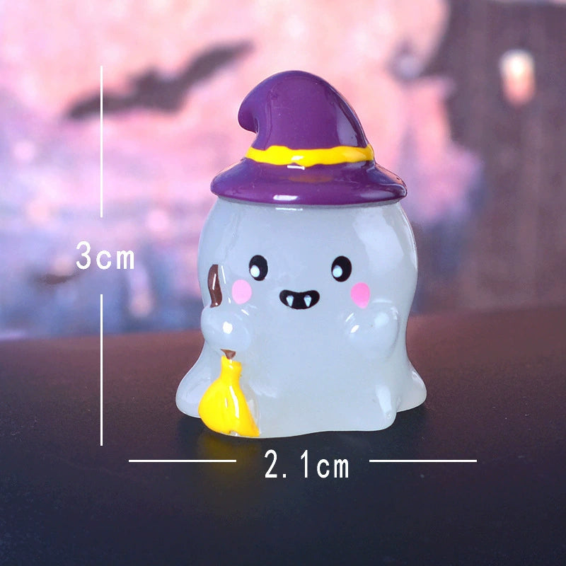 Set of 6 Glow in The Dark Halloween Figurines, Cute Ghost & Pumpkin Miniatures, Resin Ornaments for DIY Terrarium Decor & Spooky Party Favors