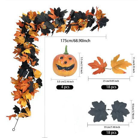 79" Halloween Garland, 2 Pack Artificial Pumpkin & Maple Leaf Vine, Realistic Fall Foliage for Autumn Wedding, Mantel Decor, Thanksgiving & Spooky Home Accents