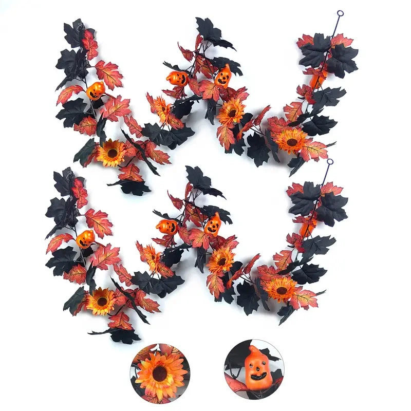 79" Halloween Garland, 2 Pack Artificial Pumpkin & Maple Leaf Vine, Realistic Fall Foliage for Autumn Wedding, Mantel Decor, Thanksgiving & Spooky Home Accents