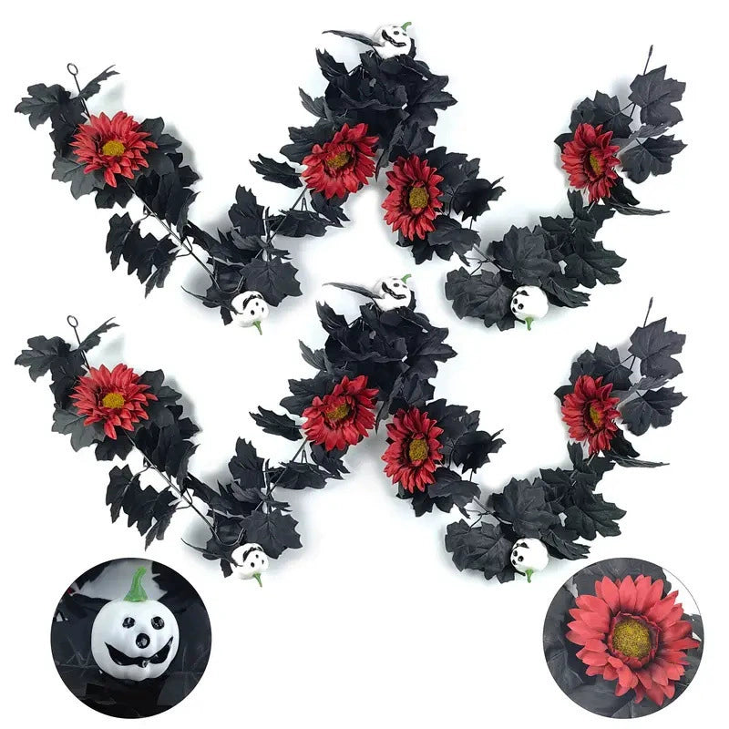 79" Halloween Garland, 2 Pack Artificial Pumpkin & Maple Leaf Vine, Realistic Fall Foliage for Autumn Wedding, Mantel Decor, Thanksgiving & Spooky Home Accents