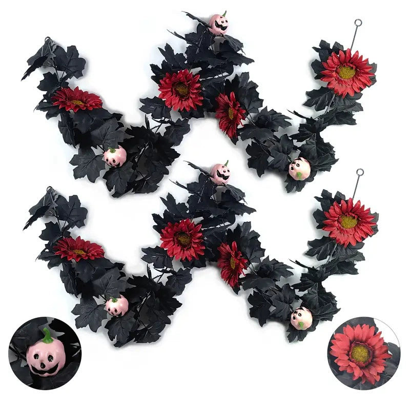 79" Halloween Garland, 2 Pack Artificial Pumpkin & Maple Leaf Vine, Realistic Fall Foliage for Autumn Wedding, Mantel Decor, Thanksgiving & Spooky Home Accents
