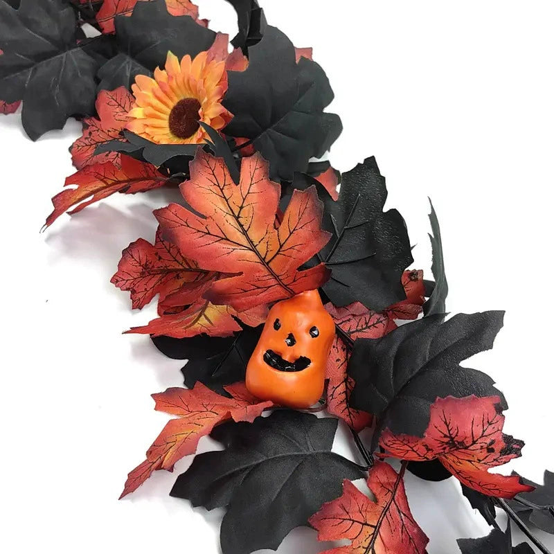 79" Halloween Garland, 2 Pack Artificial Pumpkin & Maple Leaf Vine, Realistic Fall Foliage for Autumn Wedding, Mantel Decor, Thanksgiving & Spooky Home Accents