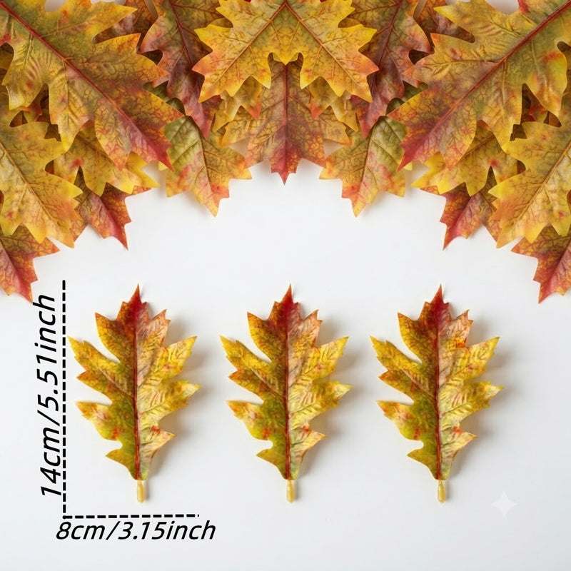 Faux Oak Leaf Stem, Realistic Touch, 4.5" & 5.5" Sizes, Perfect for Home Decor, Weddings, and Seasonal Displays