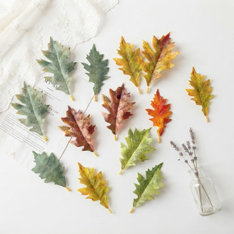 Faux Oak Leaf Stem, Realistic Touch, 4.5" & 5.5" Sizes, Perfect for Home Decor, Weddings, and Seasonal Displays
