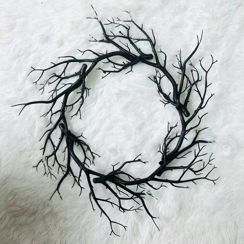 17 Inch Black Twig Wreath, Spooky Halloween Wreath for Front Door & Wall, Gothic & Moody Decor, Artificial Branch for DIY Weddings & Events