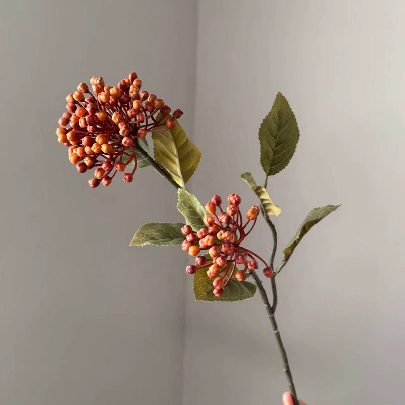 21" Autumn Hydrangea Stem with Berries, Large Lifelike Faux Flower for Fall Home Decor, Vase Arrangements, DIY Wedding Bouquets & Centerpieces